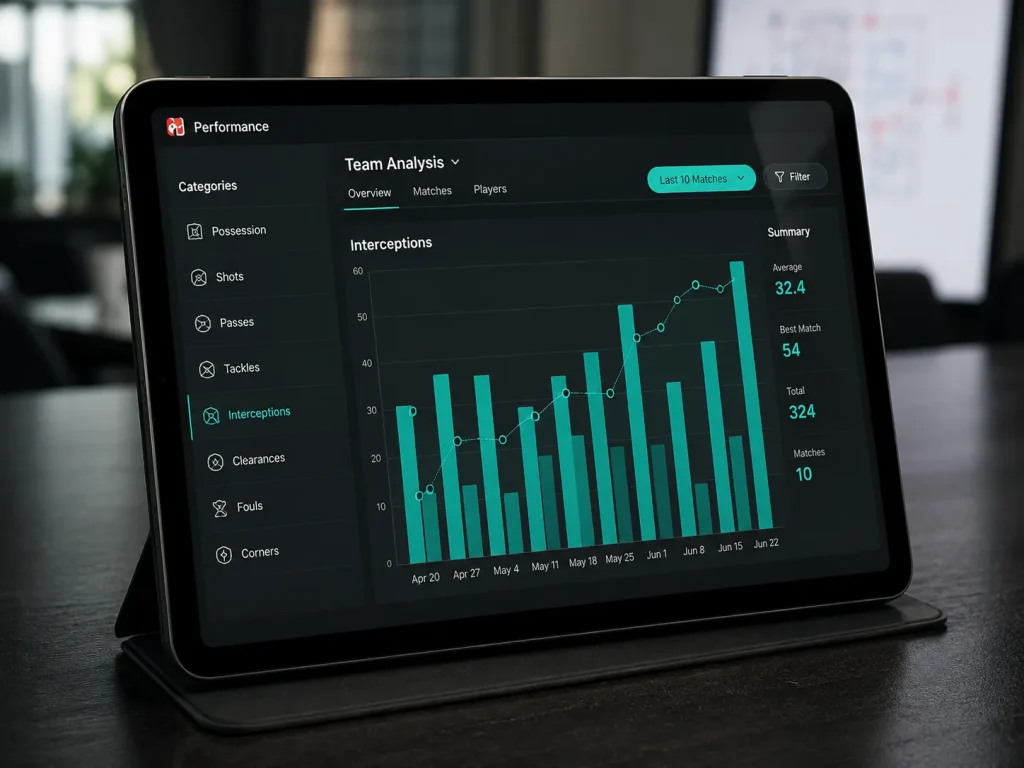 Performance analytics on tablet in office
